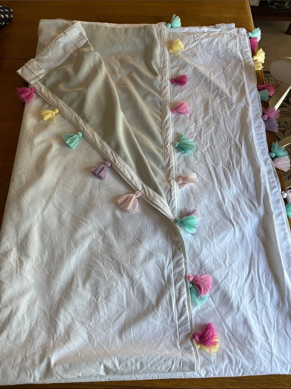 Pottery Barn Kids Rainbow Tassel Cotton Blackout Curtain - White